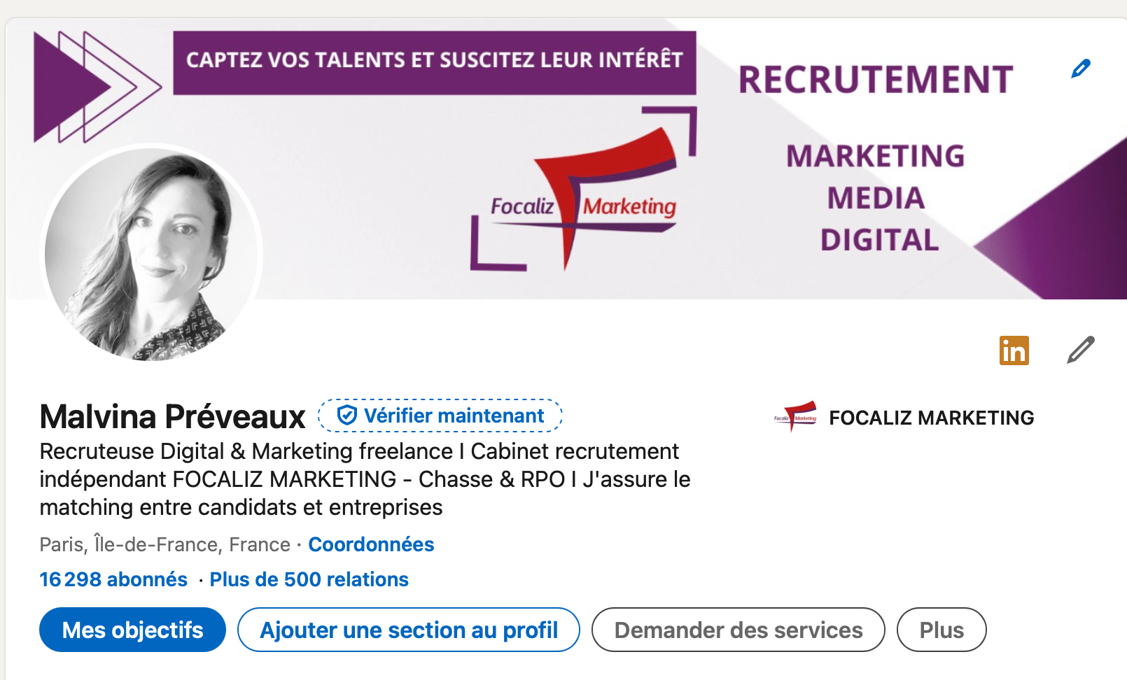 Profil Linkedin Malvina Préveaux recrutement marketing 2.0